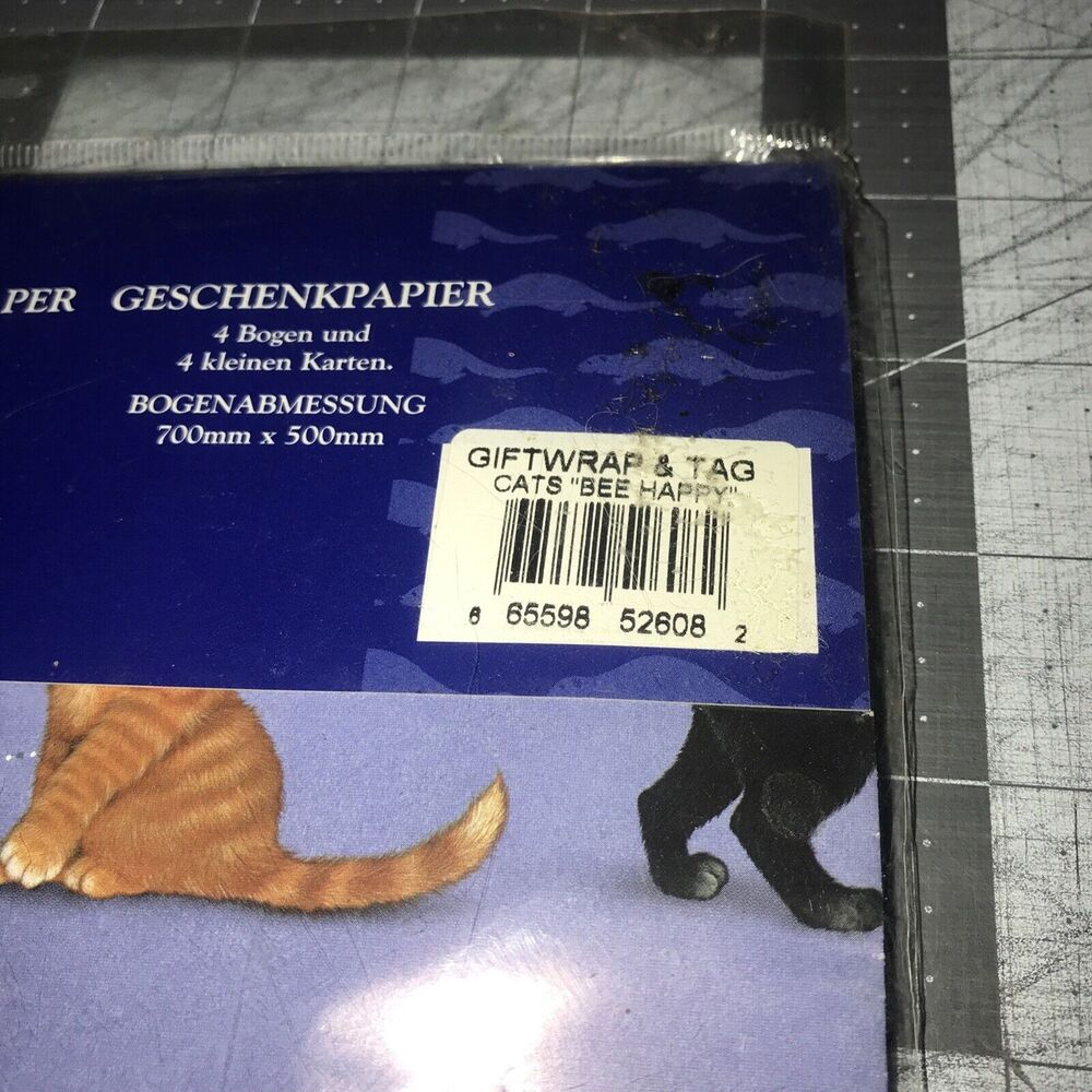 VTG Otter House Blue Cats Bee Happy Collection Gift Wrap Paper &Tags NOS - Picture 4 of 5